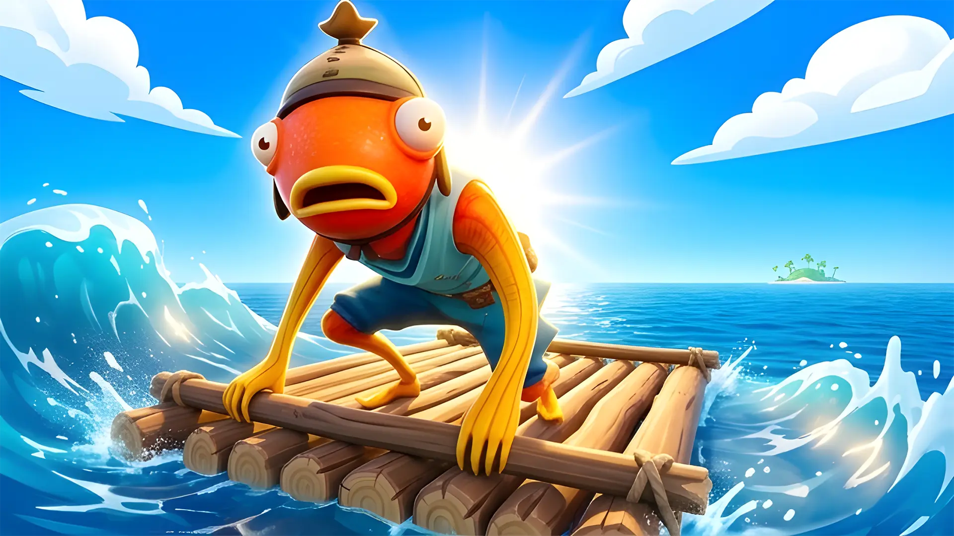 AI generated Fortnite-style Fishstick thumbnail on an ocean raft